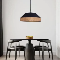 Best Belis Runde Hängelampe Stoff Rattan Schwarz Natur E27 Ø45 cm