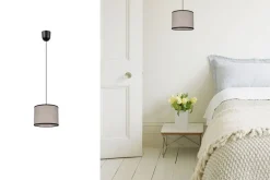 Belis Runde Hängelampe Stoff Schwarz Beige E27 Ø20 cm Modern* Hängelampen|Bürolampen