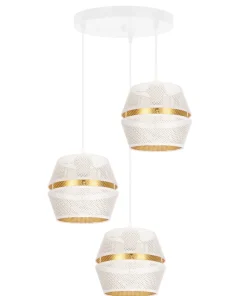 Belis Runde Hängelampe Weiß Gold Metall B:45 cm E27 3-flmg* Hängelampen|Bürolampen