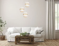 Belis Runde Hängelampe Weiß Gold Metall B:45 cm E27 3-flmg* Hängelampen|Bürolampen