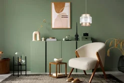 Clearance Belis Runde Hängeleuchte Stoff Weiß Gold Ø20 cm E27 gemütlich