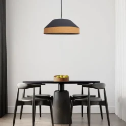 Hot Belis Runde Hängeleuchte Stoff wohnlich Schwarz Natur B:45 cm