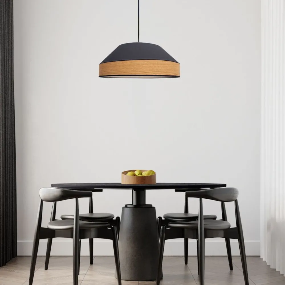 Hot Belis Runde Hängeleuchte Stoff wohnlich Schwarz Natur B:45 cm