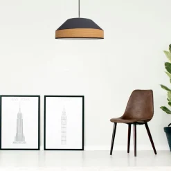 Hot Belis Runde Hängeleuchte Stoff wohnlich Schwarz Natur B:45 cm