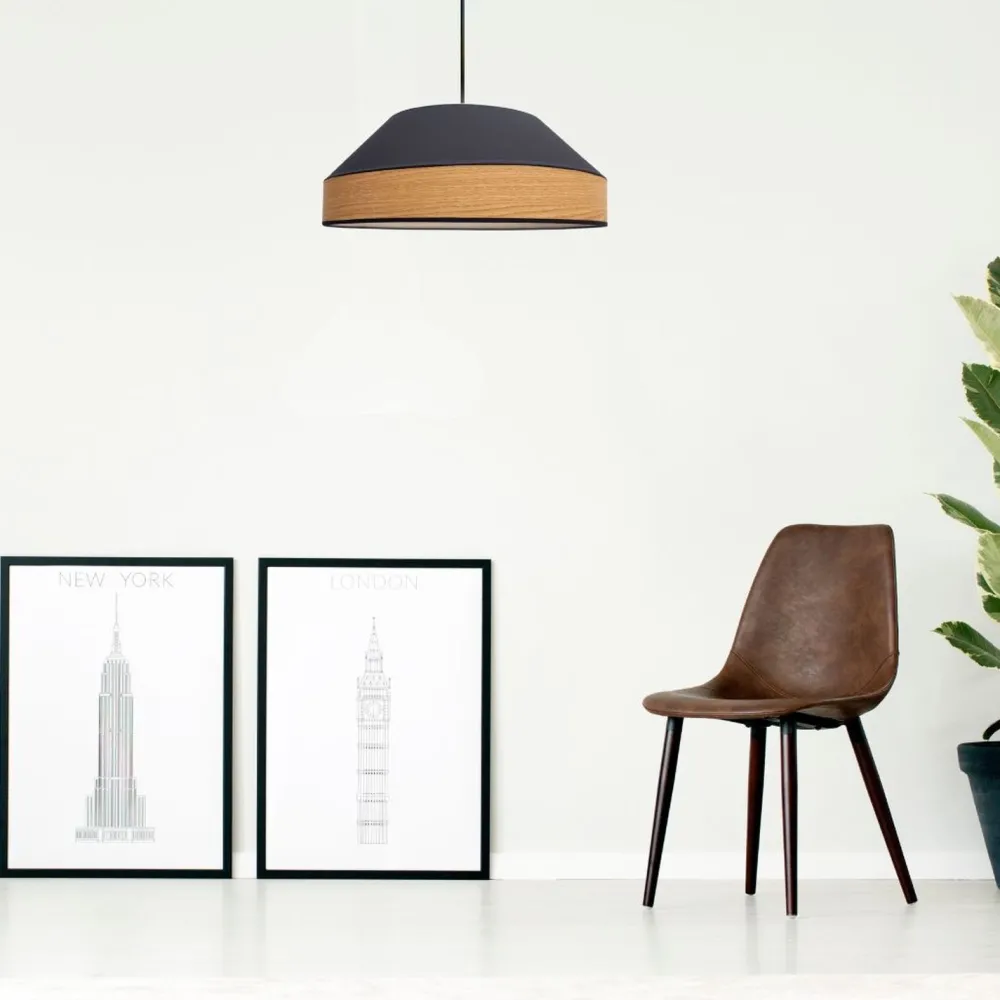 Hot Belis Runde Hängeleuchte Stoff wohnlich Schwarz Natur B:45 cm