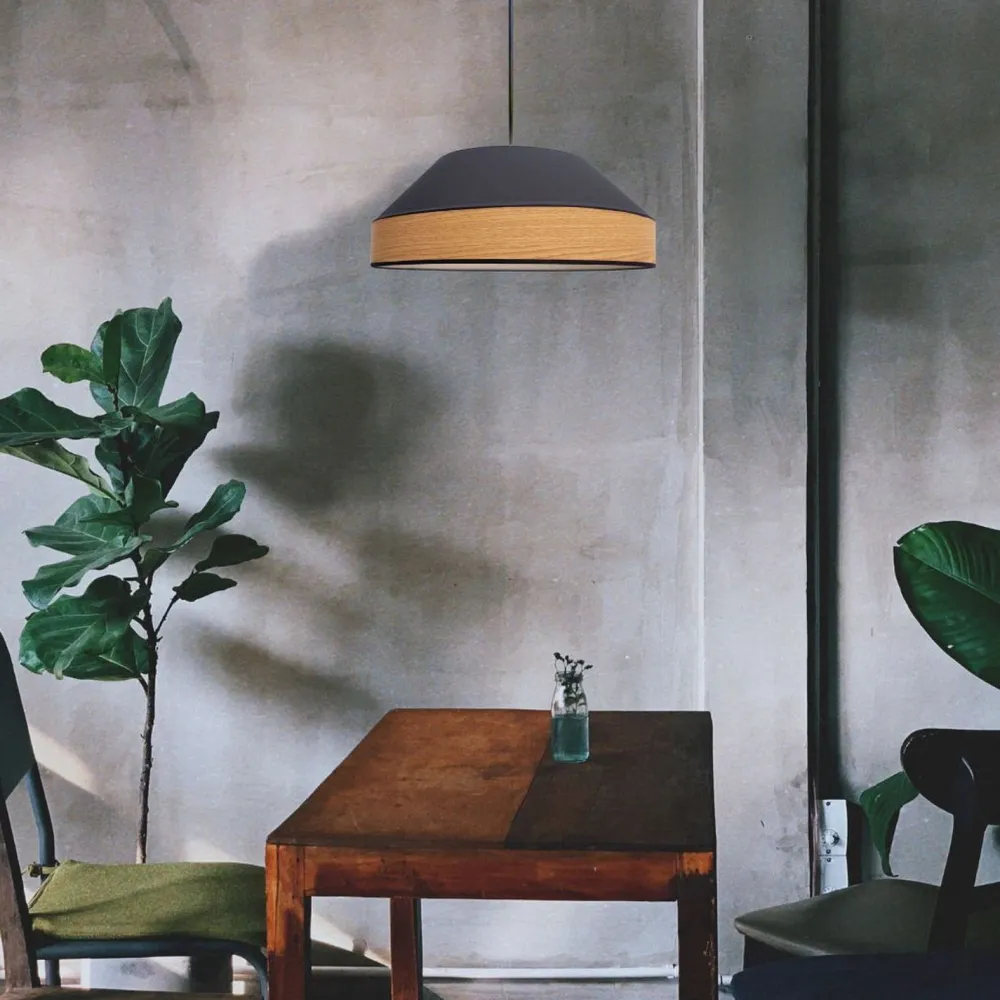 Hot Belis Runde Hängeleuchte Stoff wohnlich Schwarz Natur B:45 cm