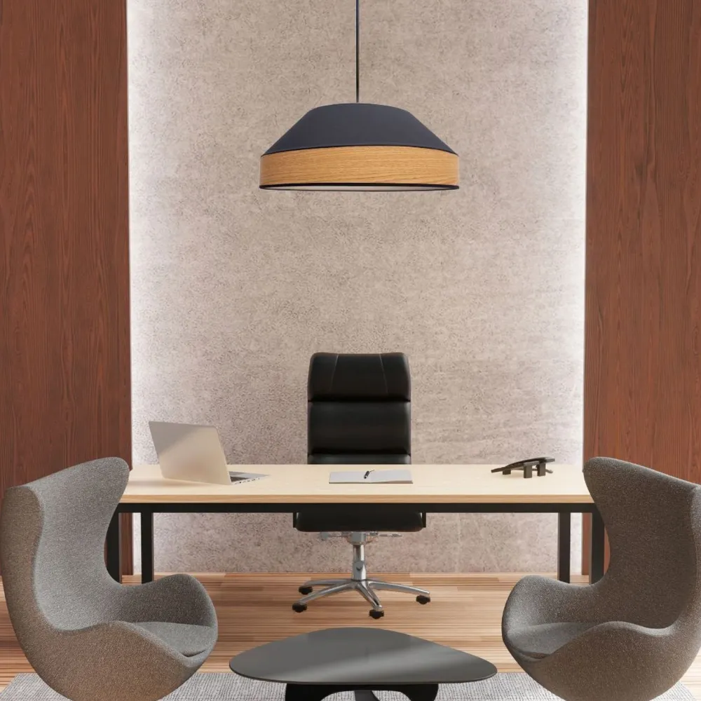 Hot Belis Runde Hängeleuchte Stoff wohnlich Schwarz Natur B:45 cm