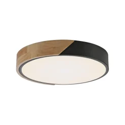 Just Light Runde LED Deckenlampe Holz Ø32 cm Schwarz Natur 2520 lm* Deckenleuchten|Flurlampen