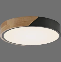 Just Light Runde LED Deckenlampe Holz Ø32 cm Schwarz Natur 2520 lm* Deckenleuchten|Flurlampen