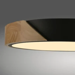 Just Light Runde LED Deckenlampe Holz Ø32 cm Schwarz Natur 2520 lm* Deckenleuchten|Flurlampen