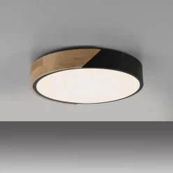 Just Light Runde LED Deckenlampe Holz Ø32 cm Schwarz Natur 2520 lm* Deckenleuchten|Flurlampen