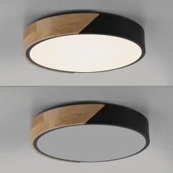 Just Light Runde LED Deckenlampe Holz Ø32 cm Schwarz Natur 2520 lm* Deckenleuchten|Flurlampen