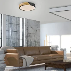 Just Light Runde LED Deckenlampe Holz Ø32 cm Schwarz Natur 2520 lm* Deckenleuchten|Flurlampen