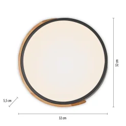 Just Light Runde LED Deckenlampe Holz Ø32 cm Schwarz Natur 2520 lm* Deckenleuchten|Flurlampen