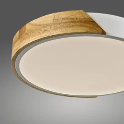 Discount Just Light Runde LED Deckenlampe Holz Ø32 cm Weiß Natur 2520 lm