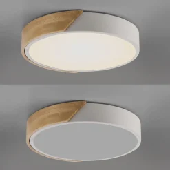 Discount Just Light Runde LED Deckenlampe Holz Ø32 cm Weiß Natur 2520 lm