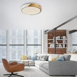 Discount Just Light Runde LED Deckenlampe Holz Ø32 cm Weiß Natur 2520 lm