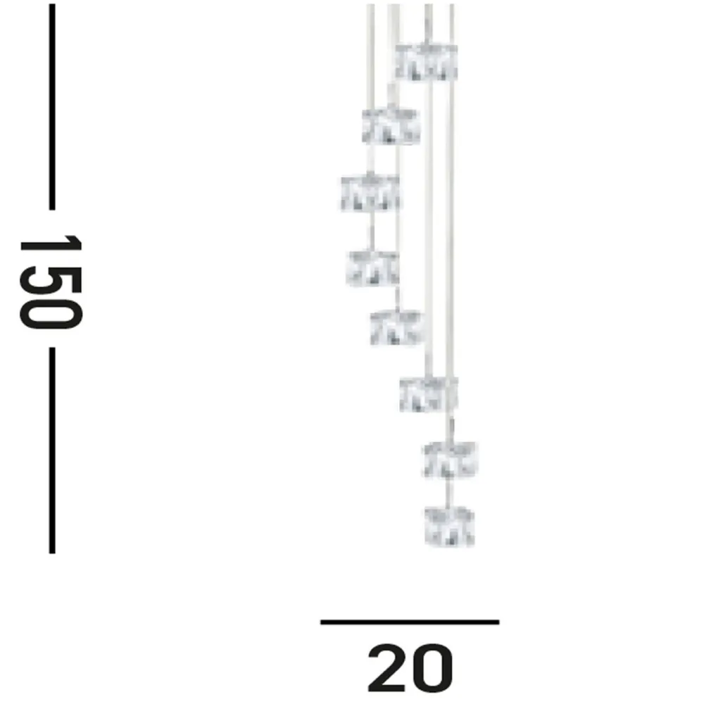 Searchlight Runde LED Pendelleuchte 8-flmg Metall Glas Ø20 cm 5 W* Bürolampen|Wohnzimmerlampen