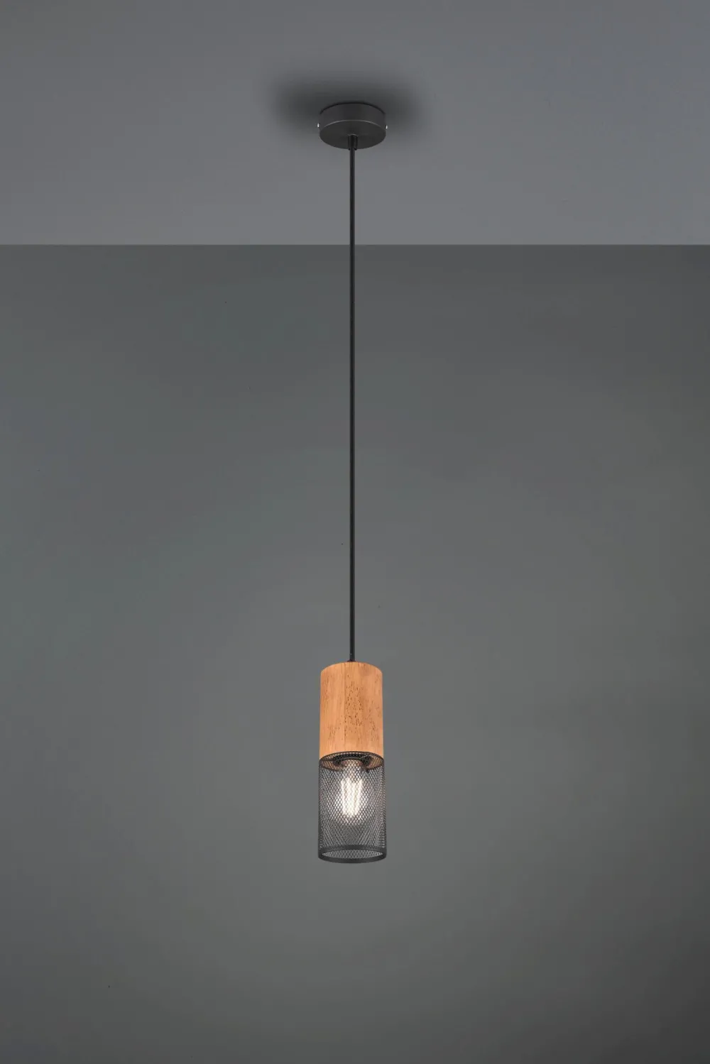 Trio Reality Runde Pendelleuchte Holz Metall Ø10 cm E27 wohnlich* Hängelampen|Bürolampen