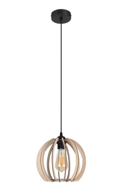 Belis Runde Pendelleuchte Holzschirm Metall E27 Kugel Ø24 cm* Hängelampen|Bürolampen