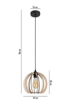 Belis Runde Pendelleuchte Holzschirm Metall E27 Kugel Ø24 cm* Hängelampen|Bürolampen