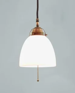 Berliner Messingleuchten Runde Pendelleuchte Messing Glas Zugschalter E27 Ø15 cm* Hängelampen|Bürolampen