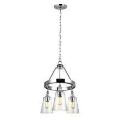 Hot Elstead Runde Pendelleuchte Metall Glas Ø 47,9 cm Chrom 3-flammig E27