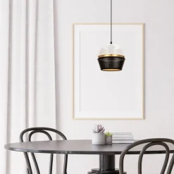 Belis Runde Pendelleuchte Metall Schwarz Weiß Gold E27 Ø20 cm* Hängelampen|Bürolampen