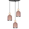 Belis Runde Pendelleuchte Pink Metall Holz 3-flmg E27 Ø36 cm* Hängelampen|Bürolampen