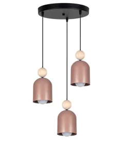 Belis Runde Pendelleuchte Pink Metall Holz 3-flmg E27 Ø36 cm* Hängelampen|Bürolampen