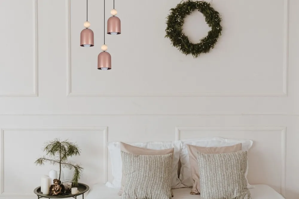 Belis Runde Pendelleuchte Pink Metall Holz 3-flmg E27 Ø36 cm* Hängelampen|Bürolampen