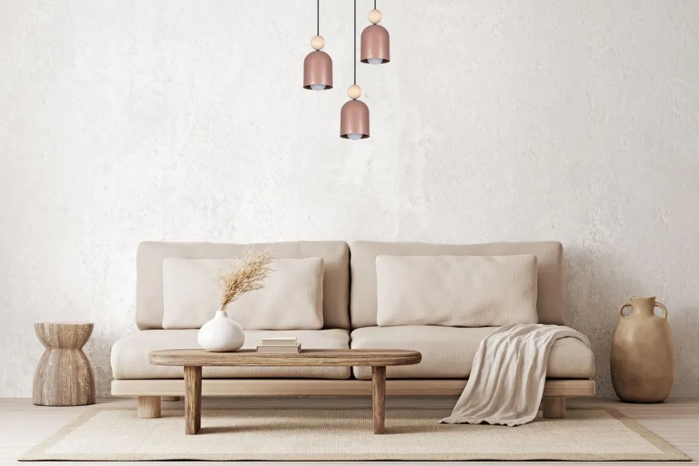 Belis Runde Pendelleuchte Pink Metall Holz 3-flmg E27 Ø36 cm* Hängelampen|Bürolampen