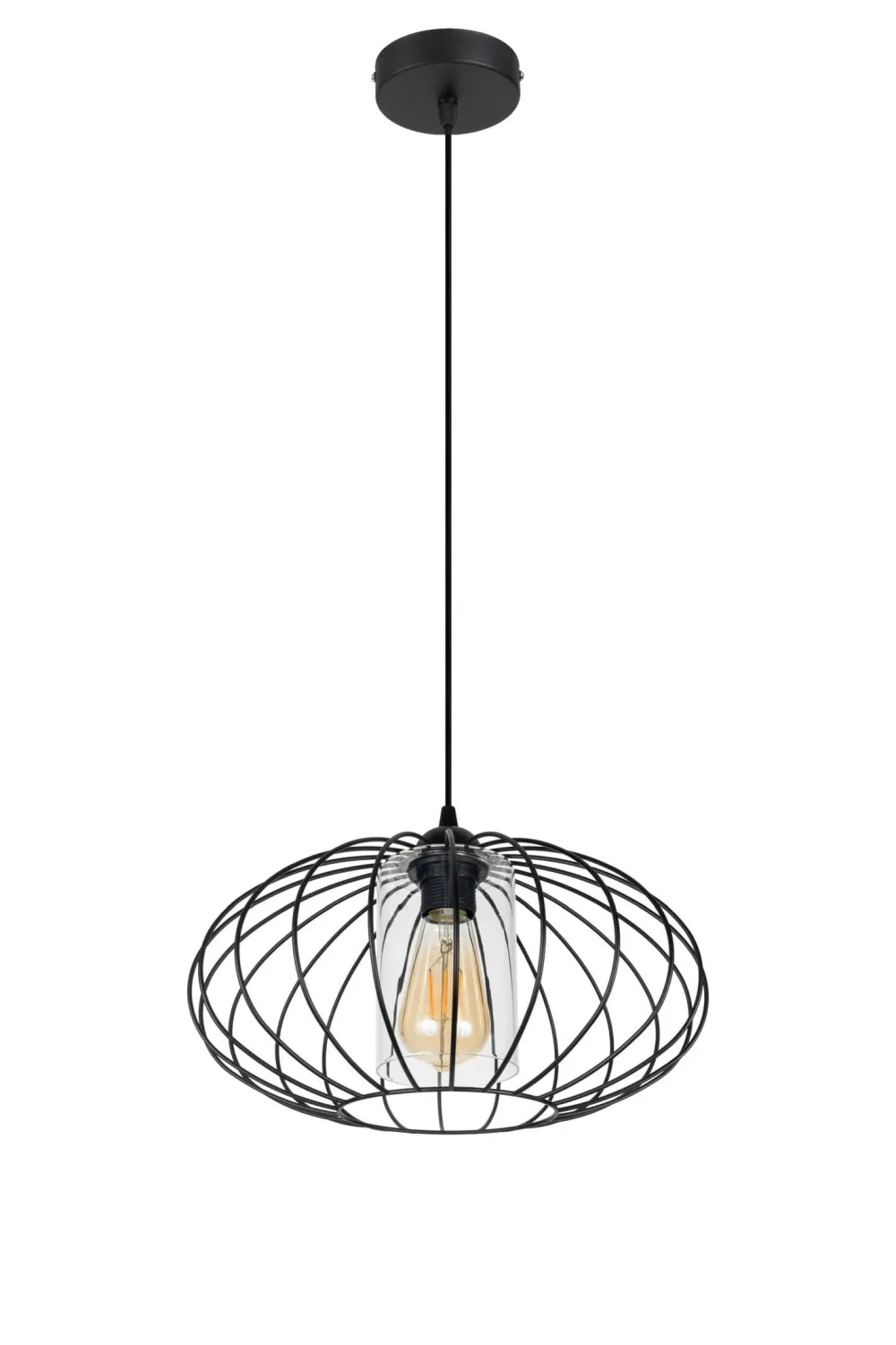 New Belis Runde Pendelleuchte Schwarz Metall Ø34 cm E27 Retro