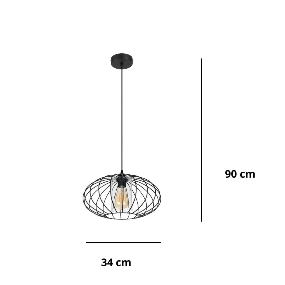 New Belis Runde Pendelleuchte Schwarz Metall Ø34 cm E27 Retro