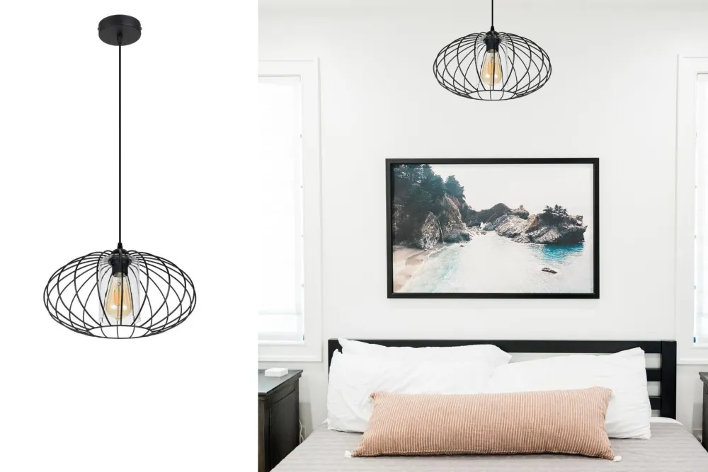 New Belis Runde Pendelleuchte Schwarz Metall Ø34 cm E27 Retro