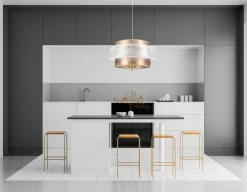 Belis Runde Pendelleuchte Stoff Weiß Gold Ø40 cm E27 wohnlich* Hängelampen|Bürolampen