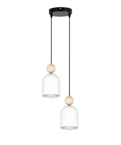 Belis Runde Pendelleuchte Weiß Metall Holz 2-flmg E27 Ø21 cm* Hängelampen|Bürolampen