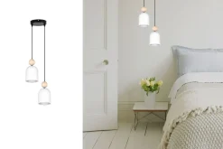 Belis Runde Pendelleuchte Weiß Metall Holz 2-flmg E27 Ø21 cm* Hängelampen|Bürolampen