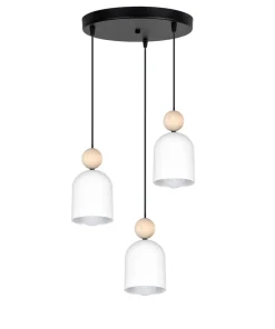Clearance Belis Runde Pendelleuchte Weiß Metall Holz 3-flmg E27 Ø36 cm