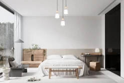 Clearance Belis Runde Pendelleuchte Weiß Metall Holz 3-flmg E27 Ø36 cm