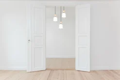 Clearance Belis Runde Pendelleuchte Weiß Metall Holz 3-flmg E27 Ø36 cm