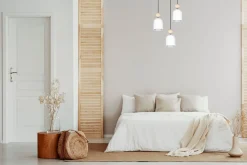 Clearance Belis Runde Pendelleuchte Weiß Metall Holz 3-flmg E27 Ø36 cm