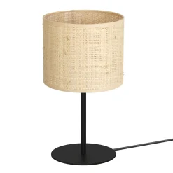 Best Luminex Runde Tischlampe Metall Rattan E27 34 cm Schwarz Natur