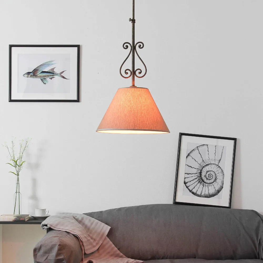 Giovanni Battista Rustikale Deckenleuchte Stoffschirm Handarbeit* Deckenleuchten|Flurlampen