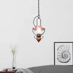 Best Rabalux Rustikale Hängeleuchte ENNA mit Glasschirm Schwarz Kupfer