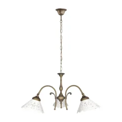 Giovanni Battista Rustikale Hängeleuchte 3-flammig Keramik Messing E27* Feuchtraumleuchten|Küchenlampen