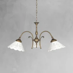 Giovanni Battista Rustikale Hängeleuchte 3-flammig Keramik Messing E27* Feuchtraumleuchten|Küchenlampen