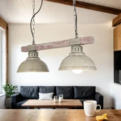 Luminex Rustikale Pendelleuchte HAKON Shabby Weiß Echt Holz* Holzlampen|Vintage Lampen