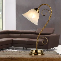 Sale Easylight Rustikale Tischlampe Messing Alabaster H:43cm ATHEN