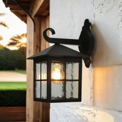 SU-MA Rustikale Wandlaterne BAARLE IP43 Ornamentglas* Metall Lampen|Rustikale Lampen